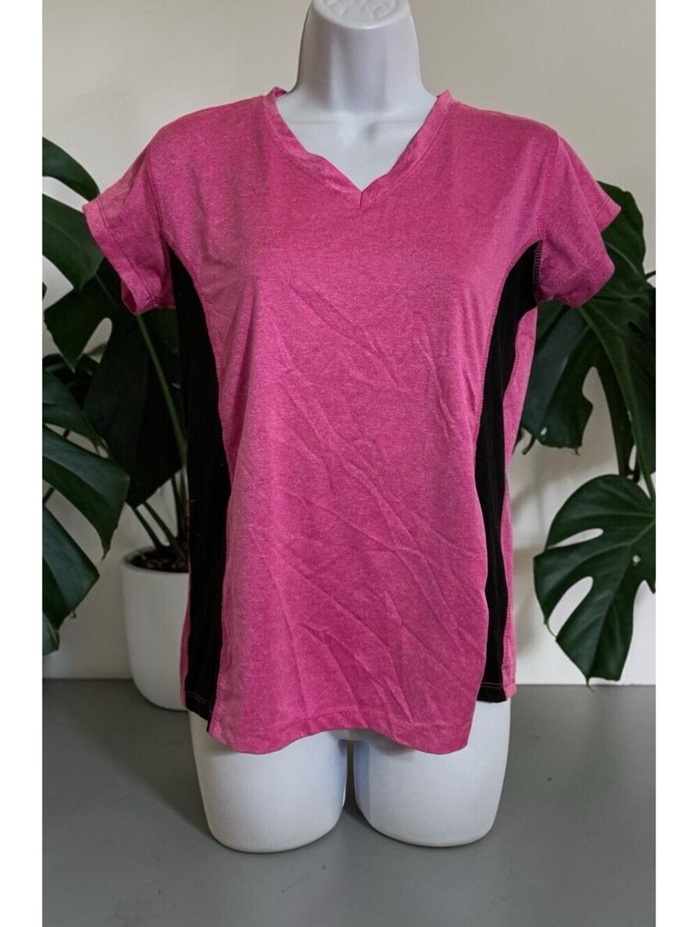 Women Beverly Hills Pink Short Sleeve Polyester Dri-Fit Pullover Top Sz S